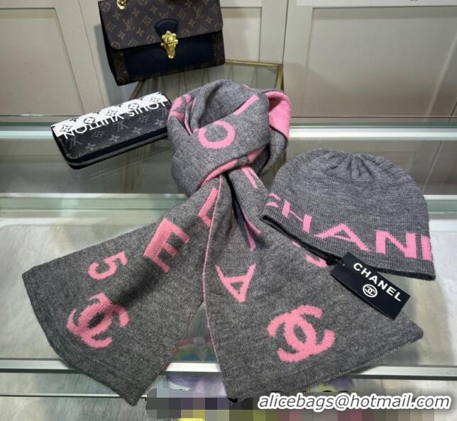 Particularly Recommended Chanel Knit Hat and Scarf Set CH101807 Grey 2023