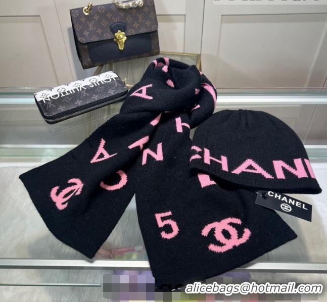 Discount Classic Chanel Knit Hat and Scarf Set CH101807 Black/Pink 2023