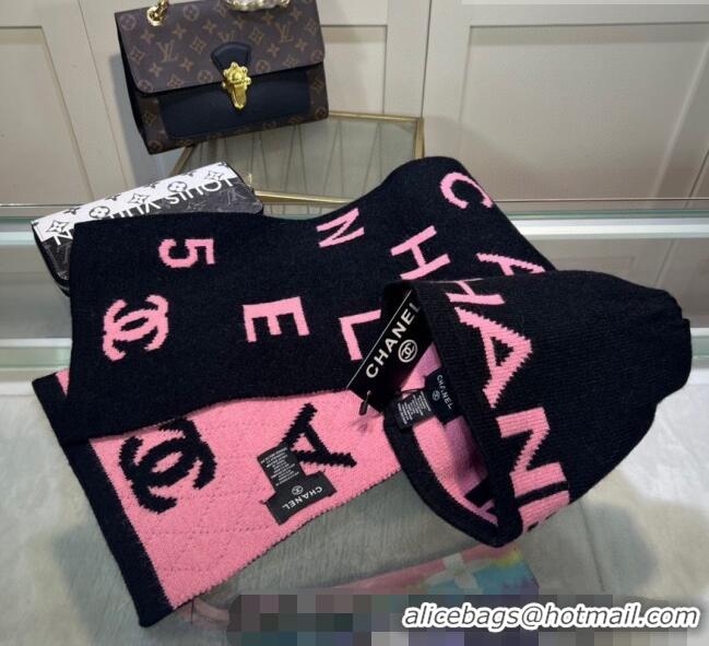 Discount Classic Chanel Knit Hat and Scarf Set CH101807 Black/Pink 2023