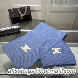 Wholesale Cheap Celine Knit Hat and Scarf Set CE10183 Light Blue 2023