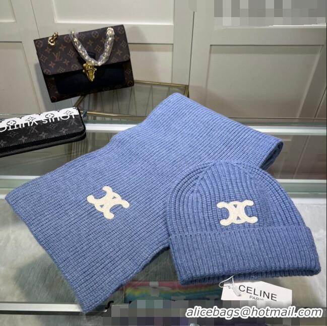 Wholesale Cheap Celine Knit Hat and Scarf Set CE10183 Light Blue 2023