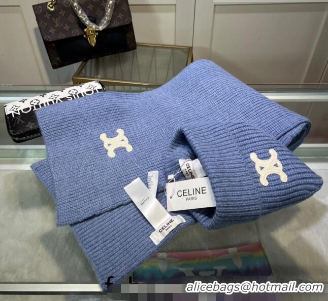 Wholesale Cheap Celine Knit Hat and Scarf Set CE10183 Light Blue 2023