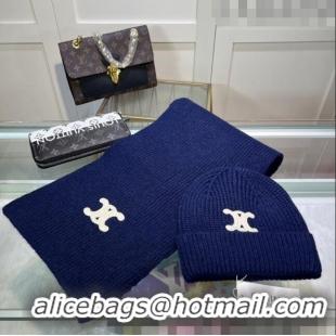 Inexpensive Celine Knit Hat and Scarf Set CE10183 Royal Blue 2023