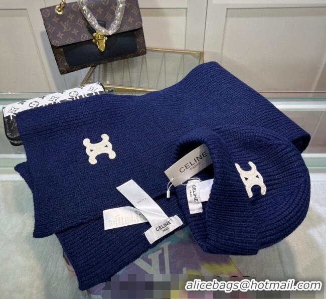 Inexpensive Celine Knit Hat and Scarf Set CE10183 Royal Blue 2023