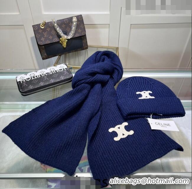 Inexpensive Celine Knit Hat and Scarf Set CE10183 Royal Blue 2023