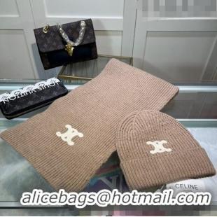 Best Price Celine Knit Hat and Scarf Set CE10183 Beige 2023