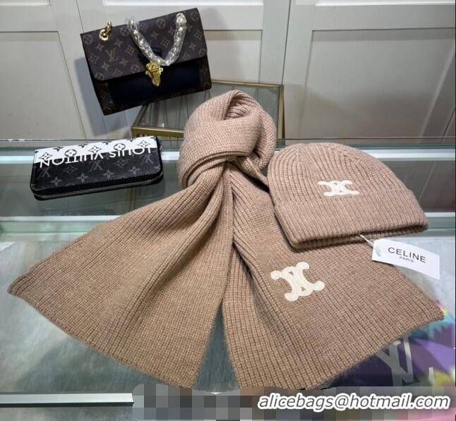 Best Price Celine Knit Hat and Scarf Set CE10183 Beige 2023