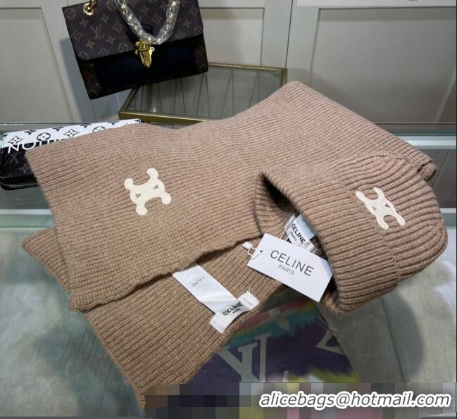 Best Price Celine Knit Hat and Scarf Set CE10183 Beige 2023