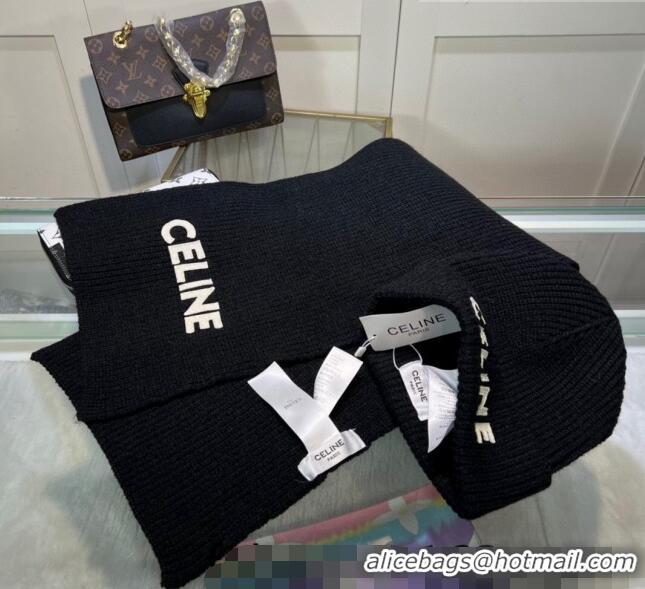 Elegant Fashion Celine Knit Hat and Scarf Set CE10183 Black 2023