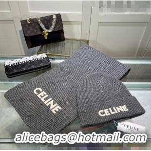 New Stylish Duplicate Celine Knit Hat and Scarf Set CE10183 Grey 2023