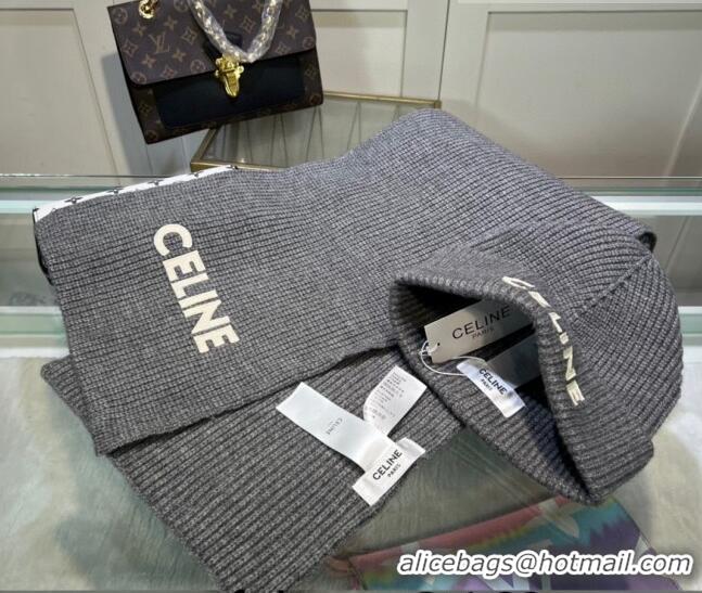 New Stylish Duplicate Celine Knit Hat and Scarf Set CE10183 Grey 2023