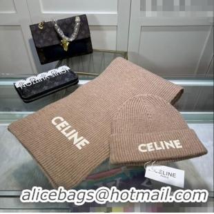 High Quality Celine Knit Hat and Scarf Set CE10183 Beige 2023