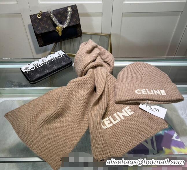 High Quality Celine Knit Hat and Scarf Set CE10183 Beige 2023