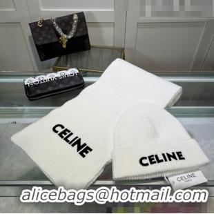 Inexpensive Celine Knit Hat and Scarf Set CE10183 White 2023