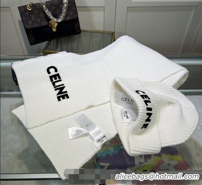 Inexpensive Celine Knit Hat and Scarf Set CE10183 White 2023