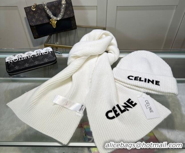 Inexpensive Celine Knit Hat and Scarf Set CE10183 White 2023