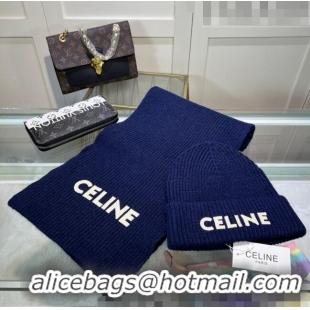 Buy Classic Celine Knit Hat and Scarf Set CE10183 Royal Blue 2023