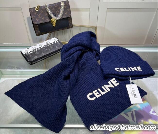 Buy Classic Celine Knit Hat and Scarf Set CE10183 Royal Blue 2023