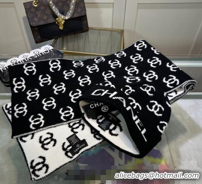 Buy Cheap Chanel CC Knit Hat and Scarf Set CH101807 Black/White 2023