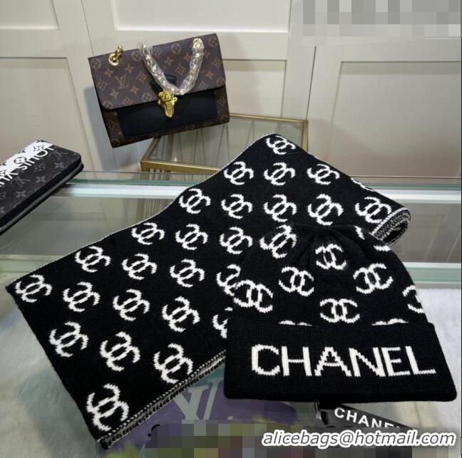 Buy Cheap Chanel CC Knit Hat and Scarf Set CH101807 Black/White 2023