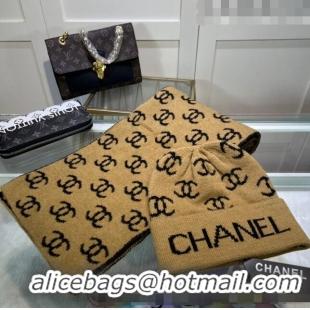 Noble Cheap Chanel CC Knit Hat and Scarf Set CH101807 Brown 2023