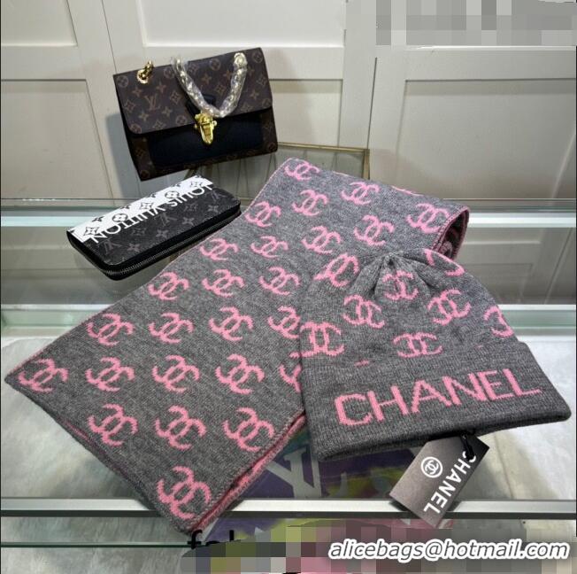 Top Quality Chanel CC Knit Hat and Scarf Set CH101807 Grey 2023