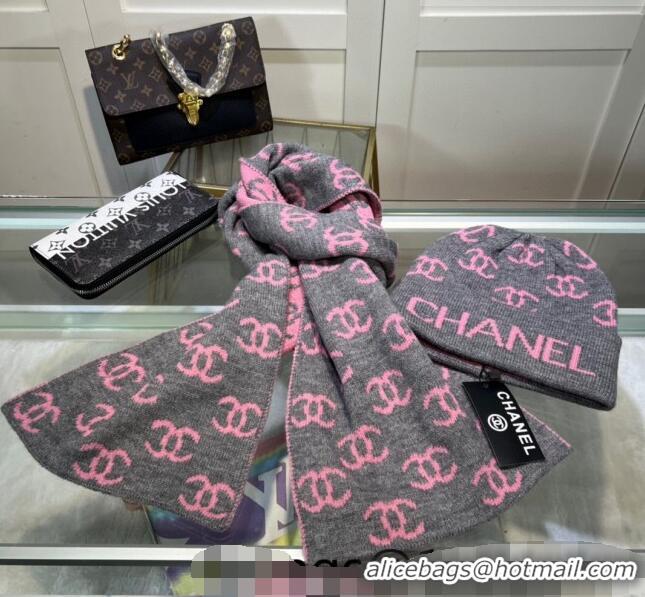 Top Quality Chanel CC Knit Hat and Scarf Set CH101807 Grey 2023