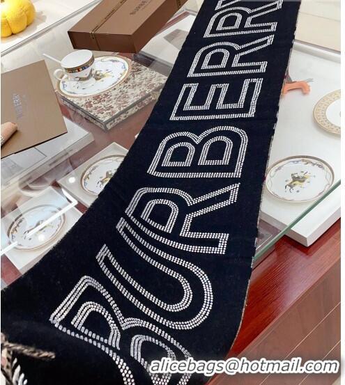 Modern Classic Burberry Cashmere Long Scarf 30x200cm with Crystals 1028 Black 2023