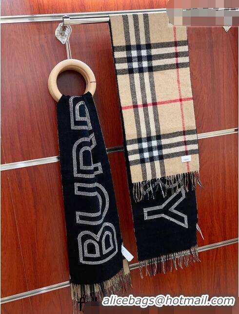 Modern Classic Burberry Cashmere Long Scarf 30x200cm with Crystals 1028 Black 2023