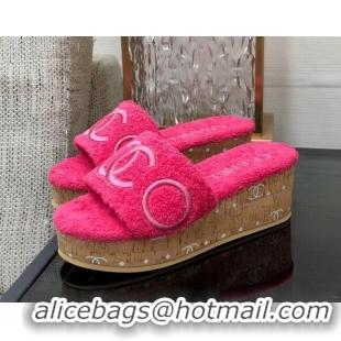 Perfect Chanel CC Towel Cloth Platform Slide Sandals Pink 826008