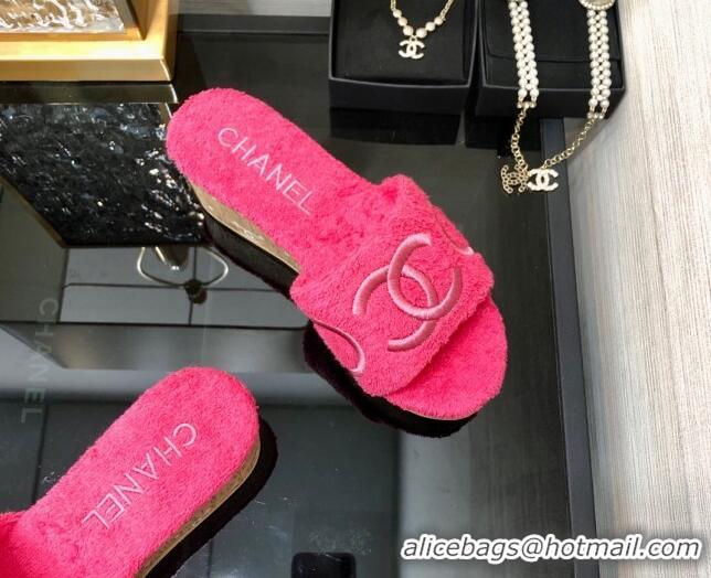 Perfect Chanel CC Towel Cloth Platform Slide Sandals Pink 826008