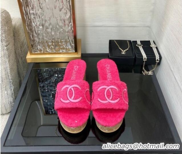 Perfect Chanel CC Towel Cloth Platform Slide Sandals Pink 826008