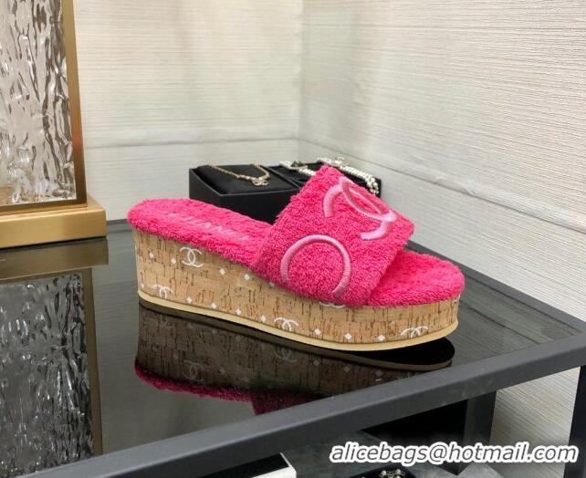 Perfect Chanel CC Towel Cloth Platform Slide Sandals Pink 826008