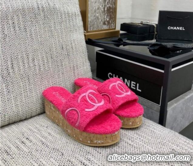 Perfect Chanel CC Towel Cloth Platform Slide Sandals Pink 826008