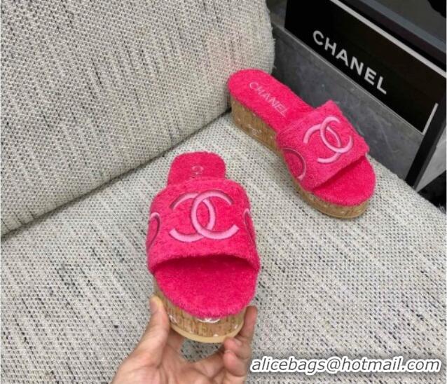 Perfect Chanel CC Towel Cloth Platform Slide Sandals Pink 826008