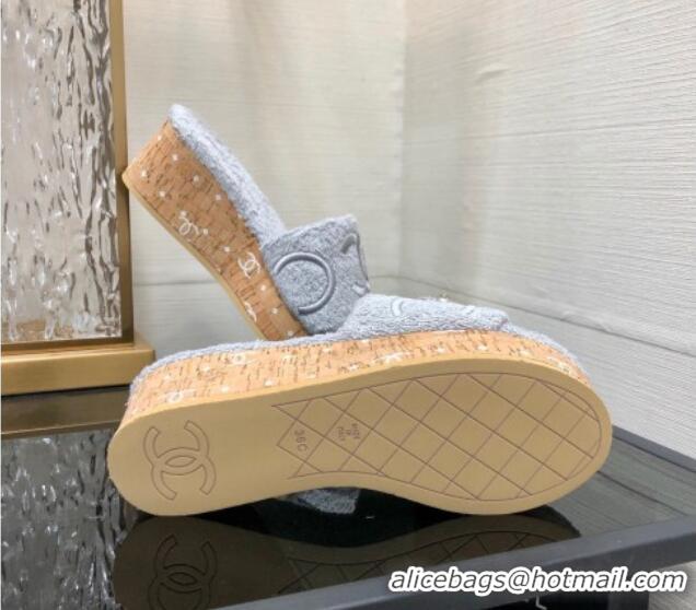 Best Price Chanel CC Towel Cloth Platform Slide Sandals Pale Grey 826009