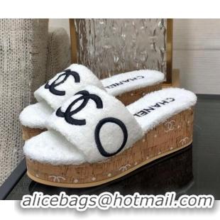 Purchase Chanel CC Towel Cloth Platform Slide Sandals White 826010