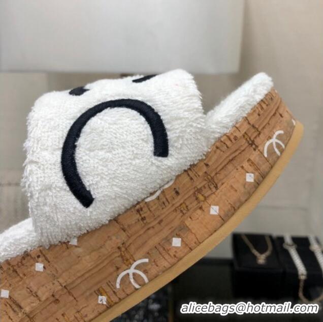 Purchase Chanel CC Towel Cloth Platform Slide Sandals White 826010