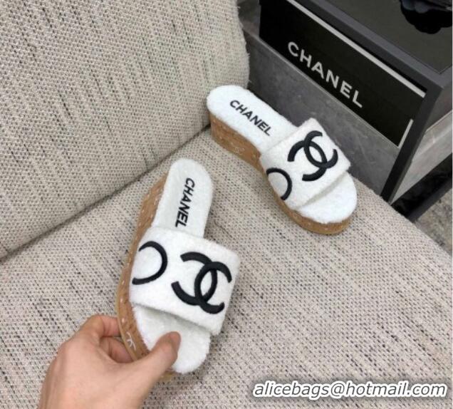 Purchase Chanel CC Towel Cloth Platform Slide Sandals White 826010