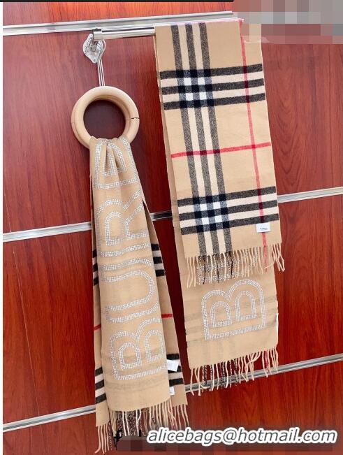 Market Sells Burberry Cashmere Long Scarf 30x200cm with Crystals 1028 Beige 2023