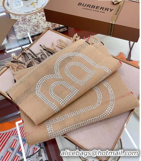 Market Sells Burberry Cashmere Long Scarf 30x200cm with Crystals 1028 Beige 2023