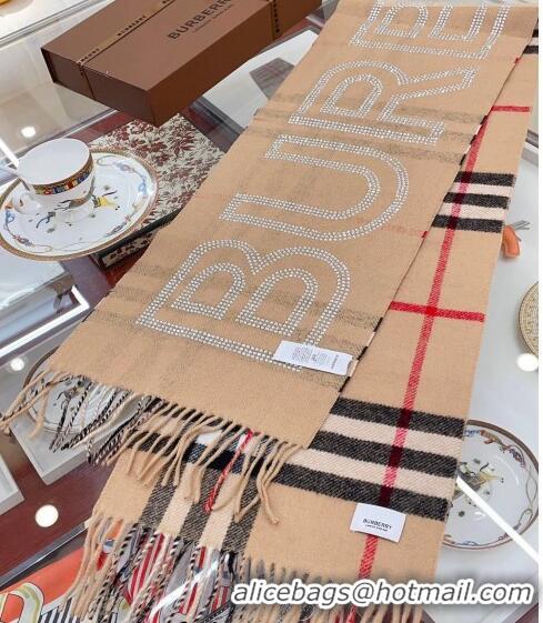 Market Sells Burberry Cashmere Long Scarf 30x200cm with Crystals 1028 Beige 2023