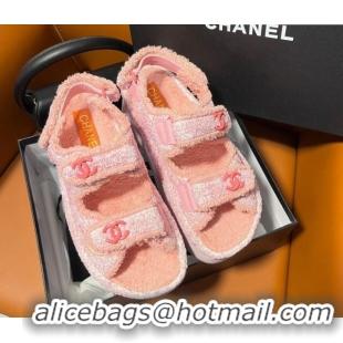 Good Product Chanel CC Towel Cloth Strap Platform Sandals Pink 828014