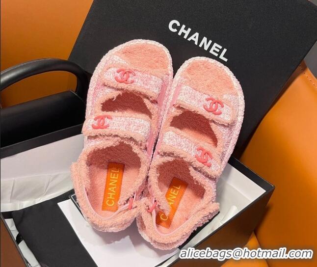 Good Product Chanel CC Towel Cloth Strap Platform Sandals Pink 828014