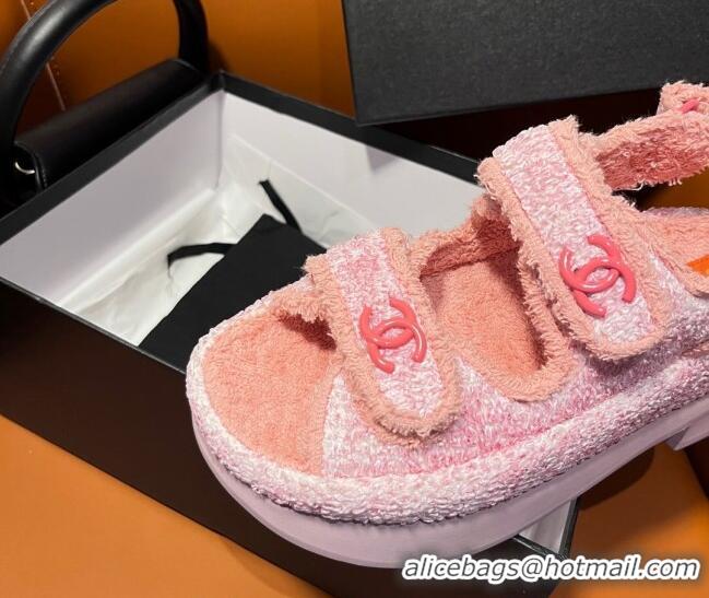 Good Product Chanel CC Towel Cloth Strap Platform Sandals Pink 828014