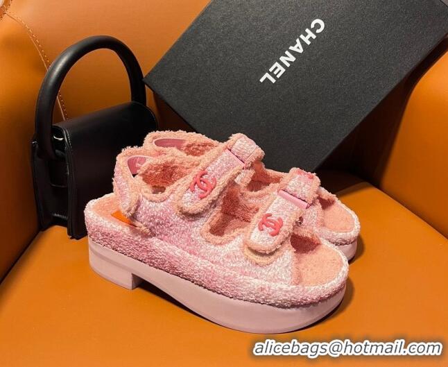 Good Product Chanel CC Towel Cloth Strap Platform Sandals Pink 828014