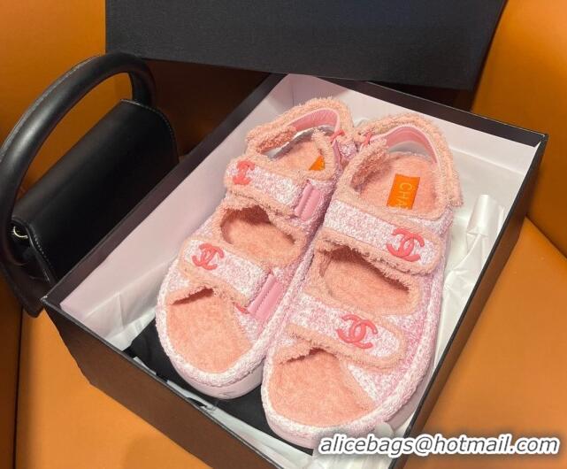 Good Product Chanel CC Towel Cloth Strap Platform Sandals Pink 828014