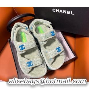 New Design Chanel CC Towel Cloth Strap Platform Sandals Light Green 828013