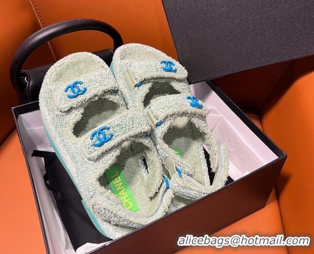 New Design Chanel CC Towel Cloth Strap Platform Sandals Light Green 828013