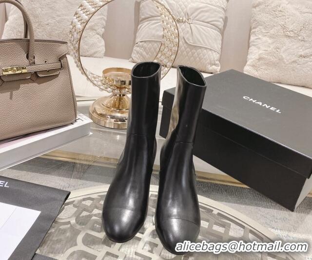 Super Quality Chanel Lambskin Heel Ankle Boots 4.5cm with Pearls Black 828015